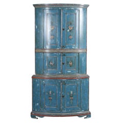 Original Blue Painted Swedish Corner Cupboard