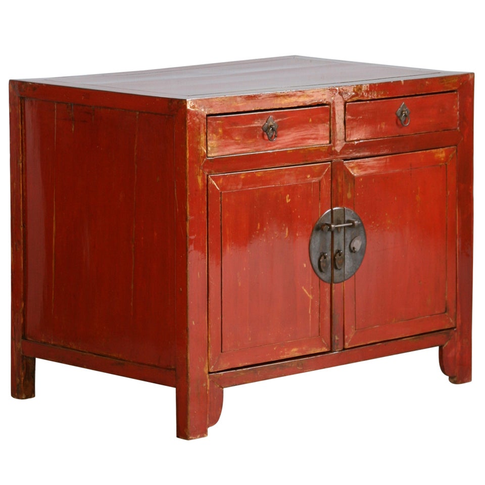 Antique Small Red Lacquered Chinese Sideboard