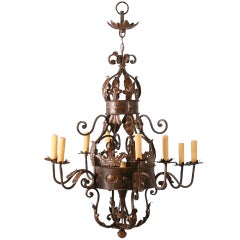 Large Decorative 9 Light Iron Chandelier with Old World Look