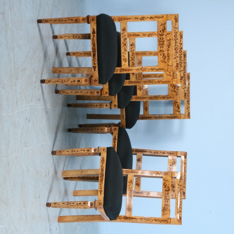 Exceptional Antique Biedermeier Style Birch Table and Six Chairs