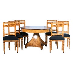 Exceptional Antique Biedermeier Style Birch Table and Six Chairs