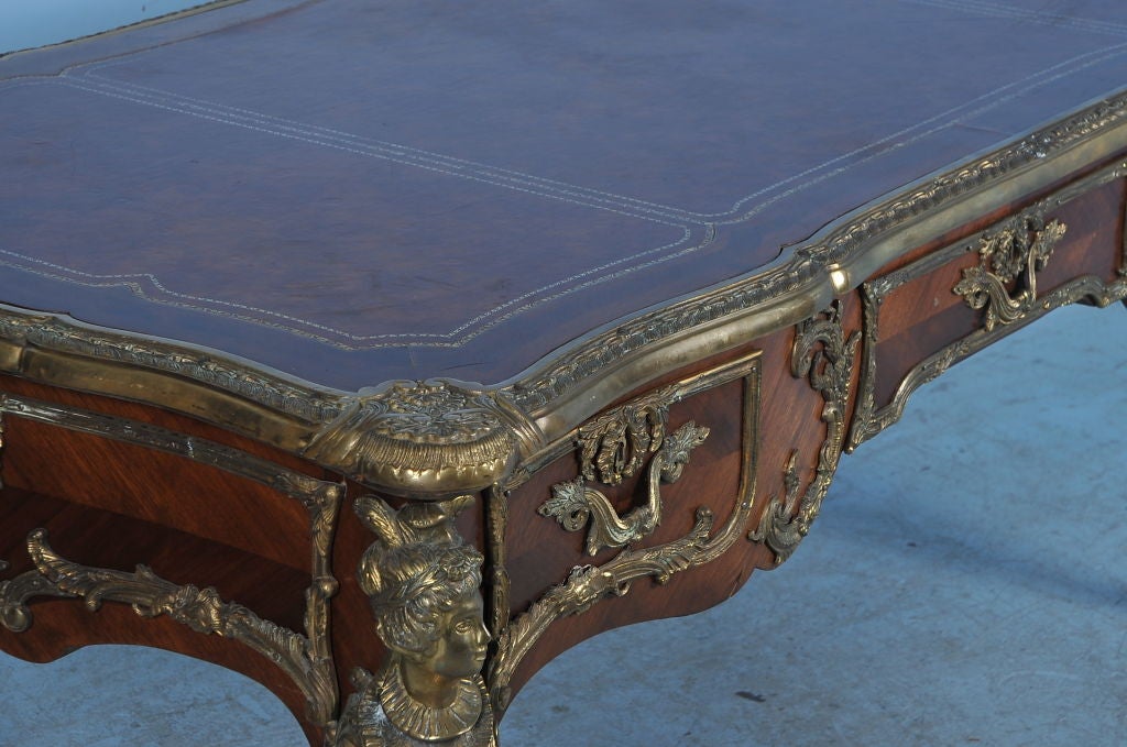 Mid-20th Century Ornate Antique French Bureau Plat Desk/Writing Table