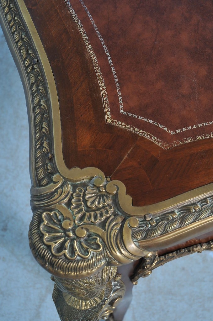 Wood Ornate Antique French Bureau Plat Desk/Writing Table