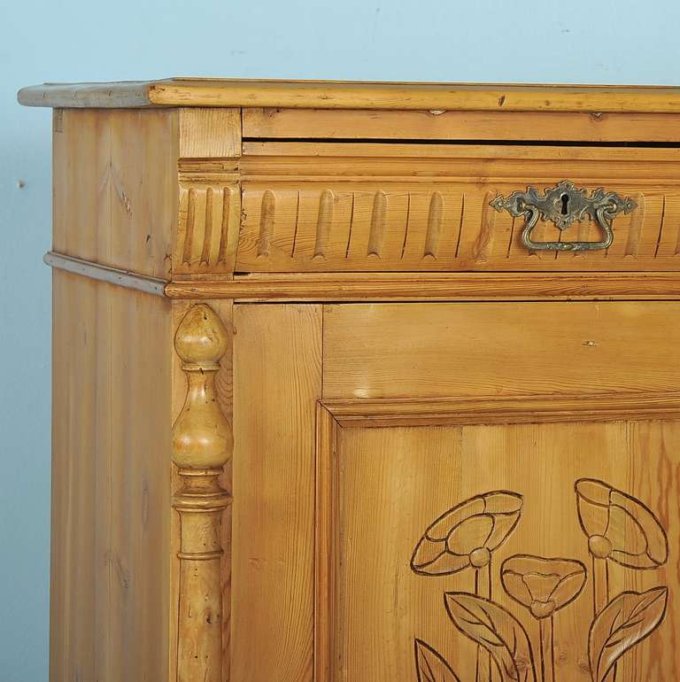 19th Century Antique Danish Pine Sideboard with Carved Panel Doors, circa 1870