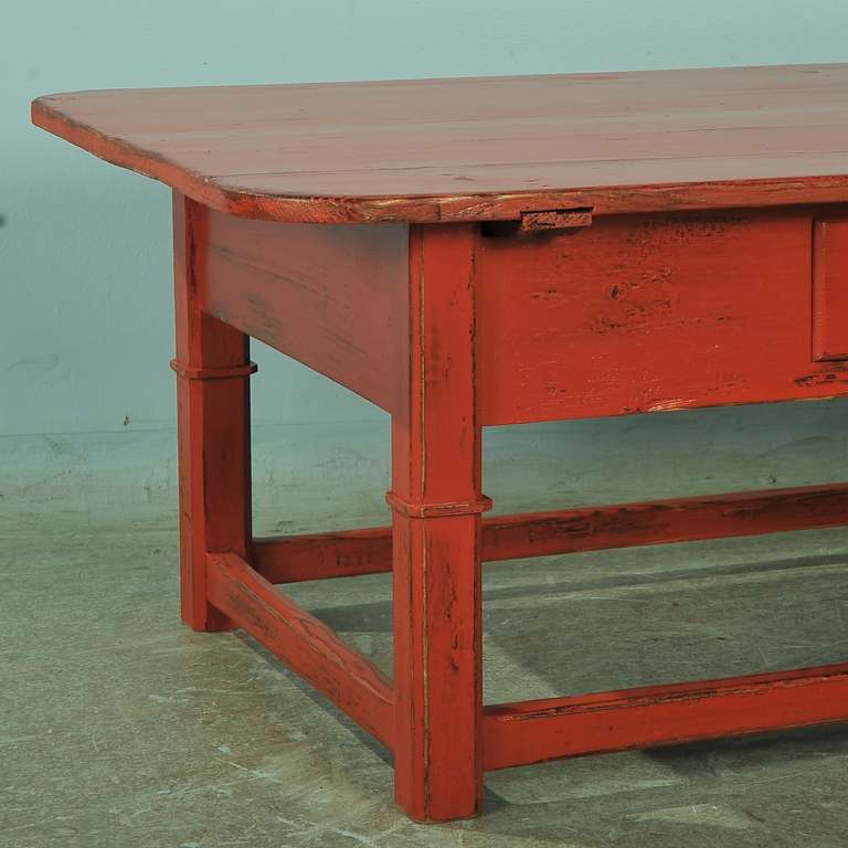 19th Century Antique Red Painted Coffee Table, Denmark, circa 1880