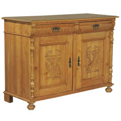 Antique Danish Pine Sideboard with Carved Panel Doors, circa 1870