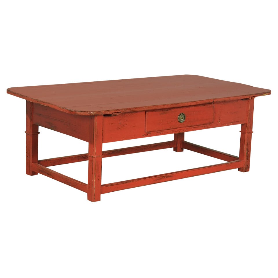 Antique Red Painted Coffee Table, Denmark, circa 1880