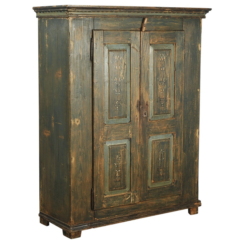 Antique Original Painted Green Two Door Armoire, Lithuania, circa 1860-90