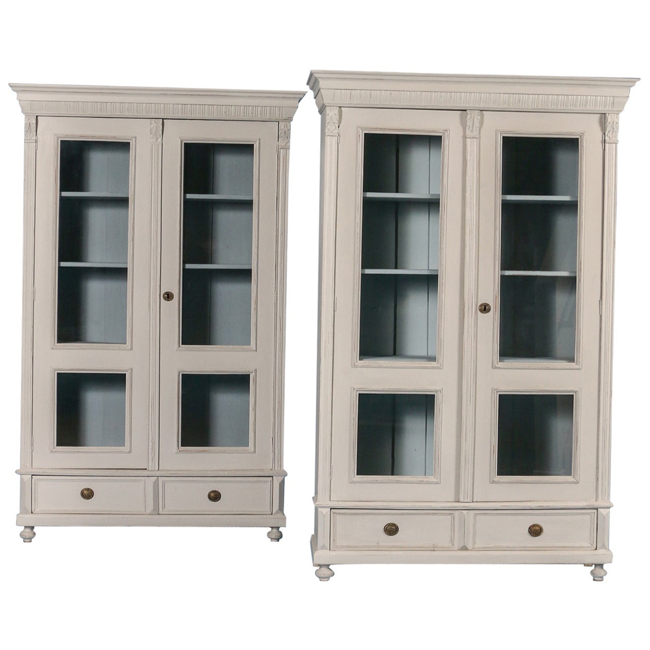 Pair of Antique Matching Set of Two Soft Gray Bookcases, Sweden, circa 1880