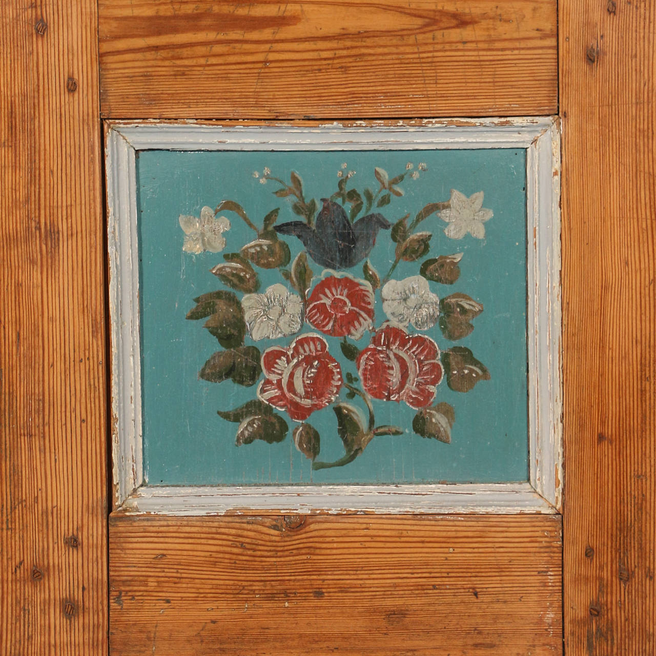 19th Century Antique Swedish Pine Armoire with Original Painted Panels, circa 1800-1840
