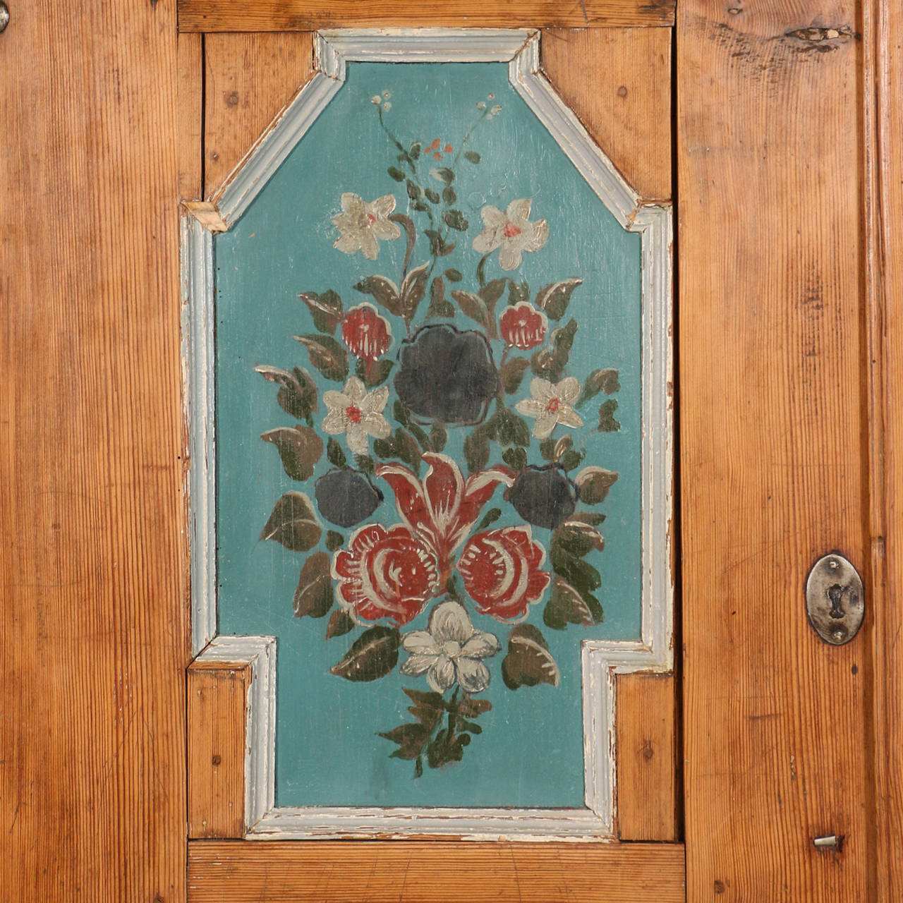 Antique Swedish Pine Armoire with Original Painted Panels, circa 1800-1840 3