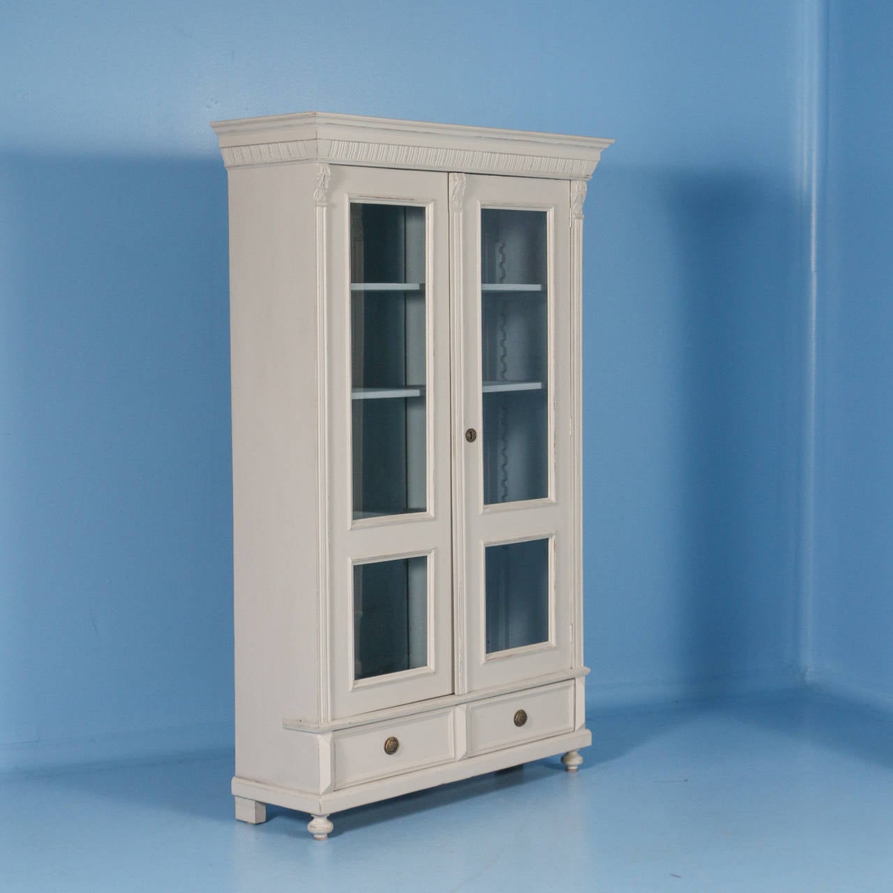 Gustavian Pair of Antique Matching Set of Two Soft Gray Bookcases, Sweden, circa 1880
