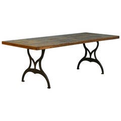 Antique Industrial Look Dining Table from Reclaimed Wood and Cast Iron Legs