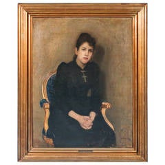 Antique Original Oil on Canvas, "Portrait of My Wife, " by Ole Petersen