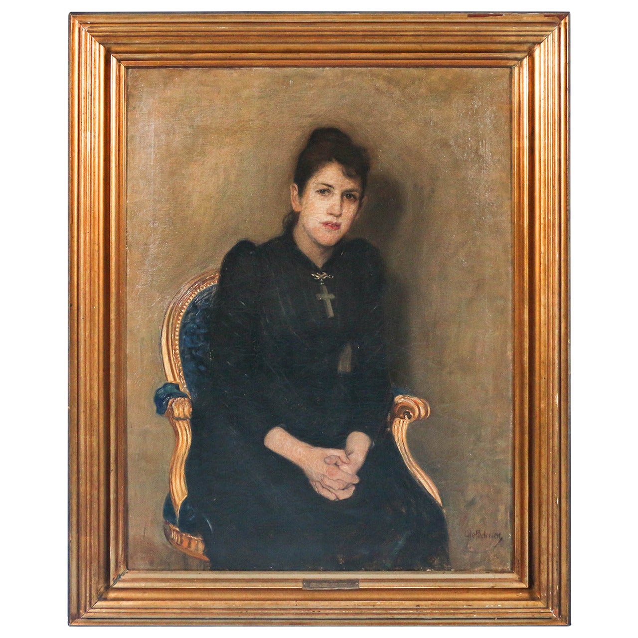 Antique Original Oil on Canvas, "Portrait of My Wife, " by Ole Petersen