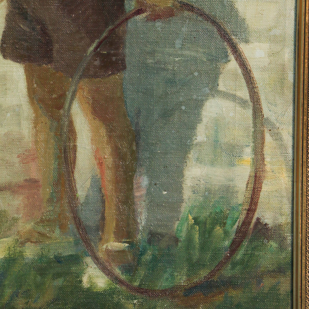 Boy with Hoop, Framed Original Oil on Canvas Signed Asger Riber