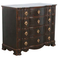Antique Danish Black Oak Chest of Drawers, circa 1730-50, Black Finish