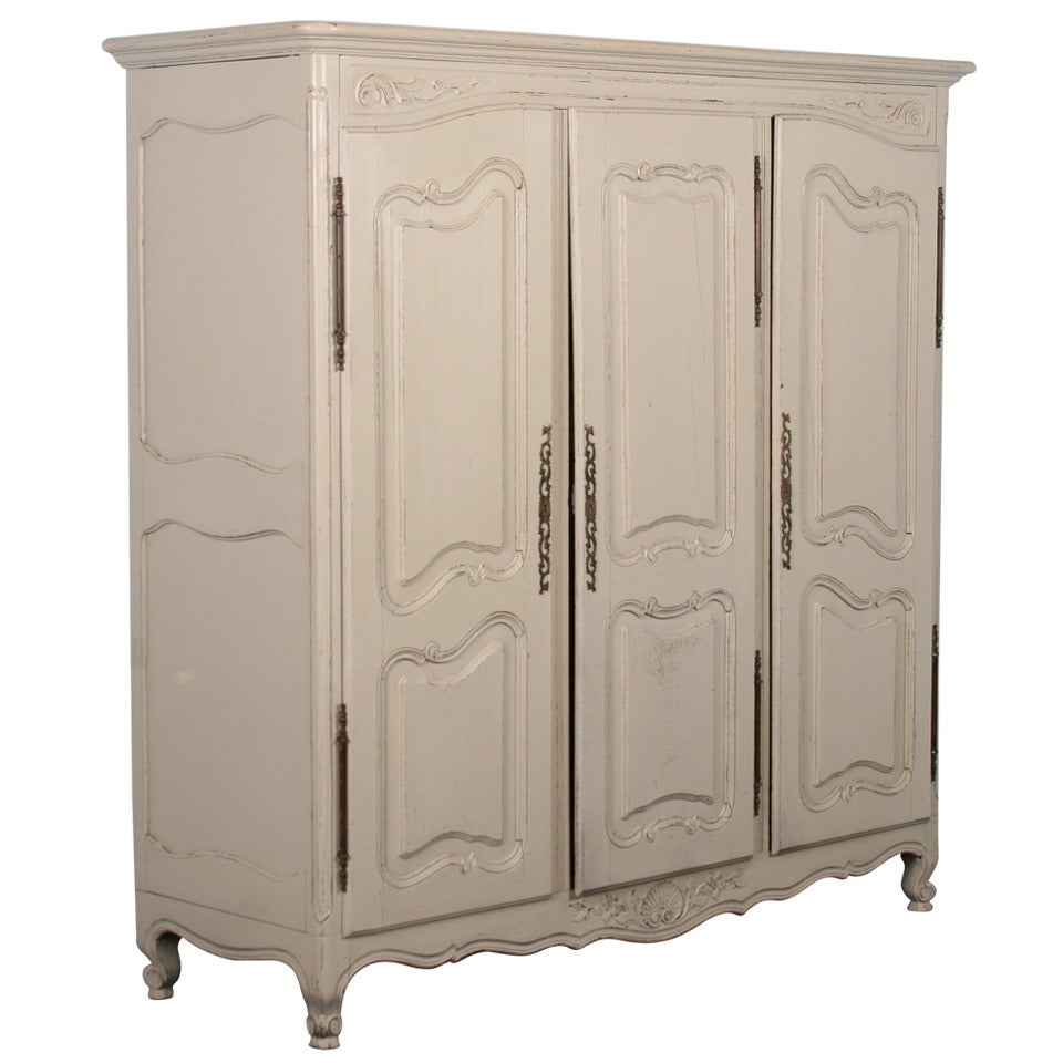 Antique French 3-Door Armoire with Painted Finish