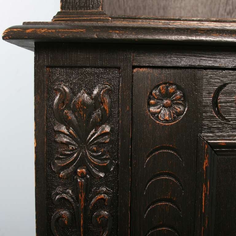 Wood Antique Danish Narrow Carved Bookcase/Cabinet, Black Finish
