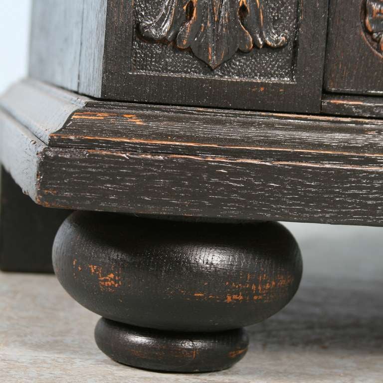 20th Century Antique Danish Narrow Carved Bookcase/Cabinet, Black Finish