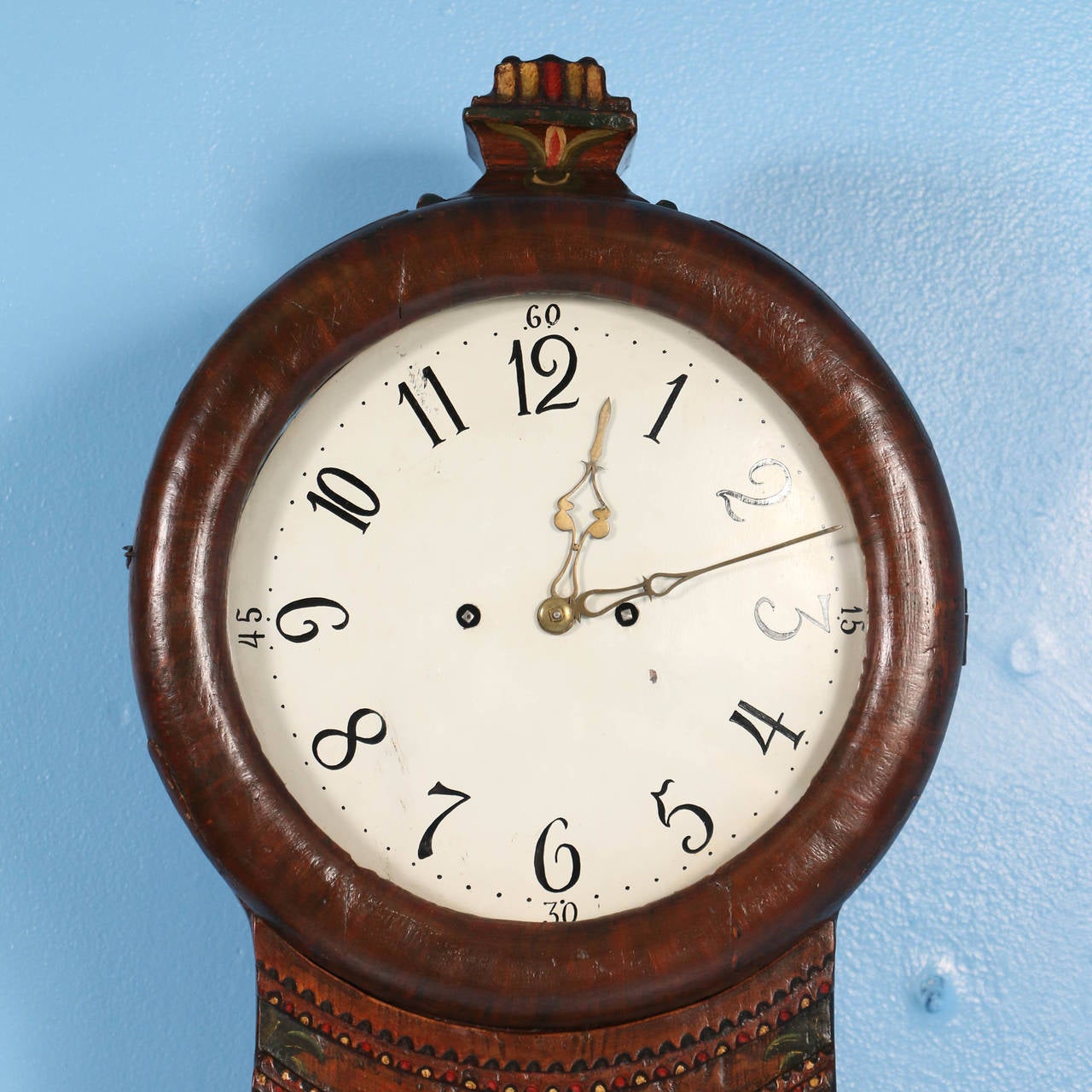 Antique Original Painted Brown Swedish Mora Grandfather Clock, Dated 1831 1
