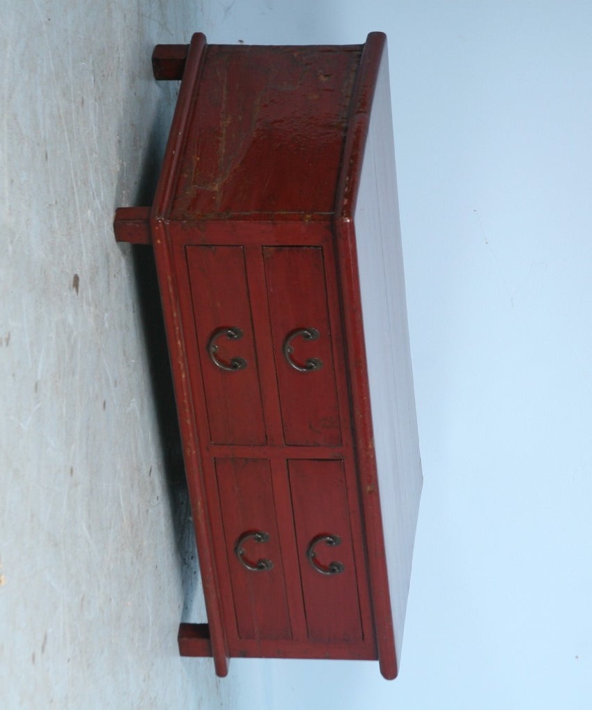 Red Four Drawer Lacquered Chinese Coffee Table