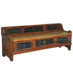 Antique Original Painted Bench with Storage, Romania, Dated 1897