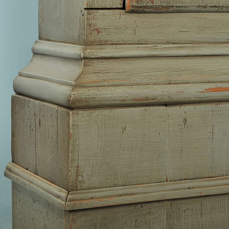 19th Century Antique Danish Grey Painted Grandfather Clock, circa 1820