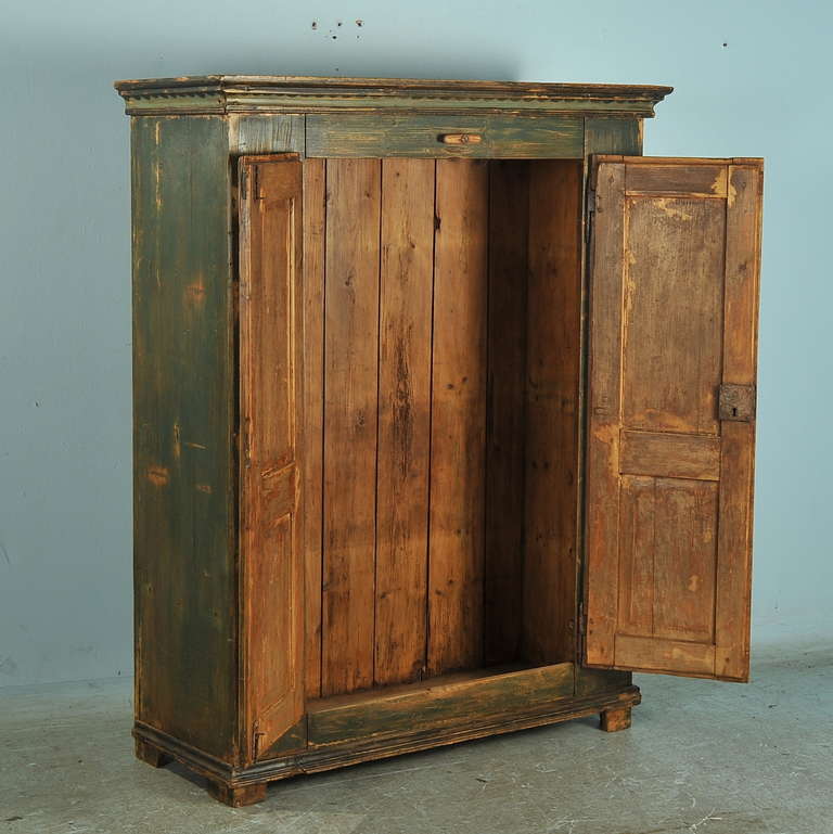 Lithuanian Antique Original Painted Green Two Door Armoire, Lithuania, circa 1860-90