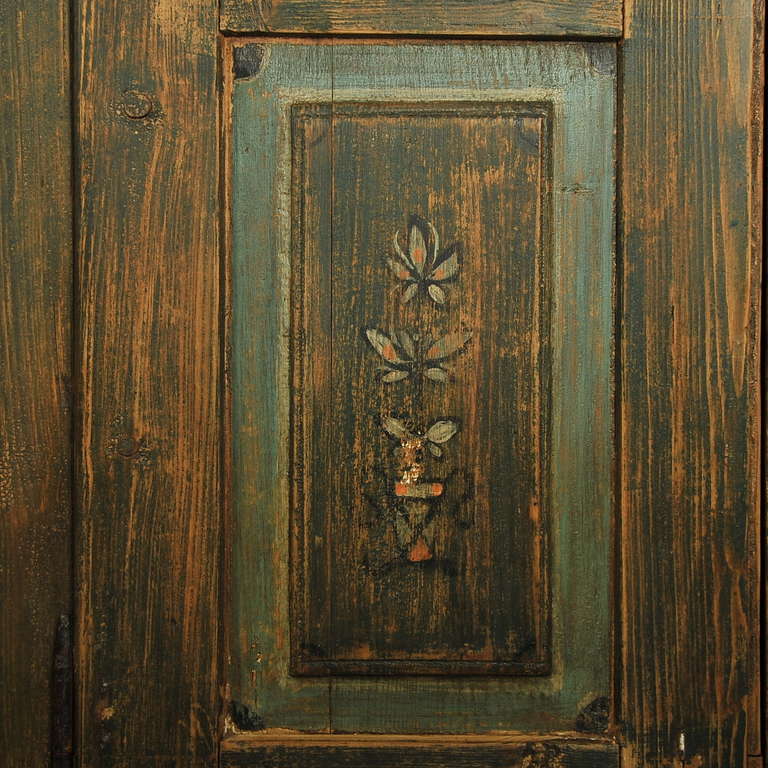 Antique Original Painted Green Two Door Armoire, Lithuania, circa 1860-90 In Excellent Condition In Round Top, TX