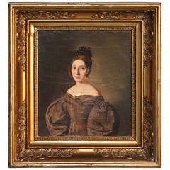Original Oil on Canvas Portrait of Woman in Elegant Dress, Signed J Friedlaender