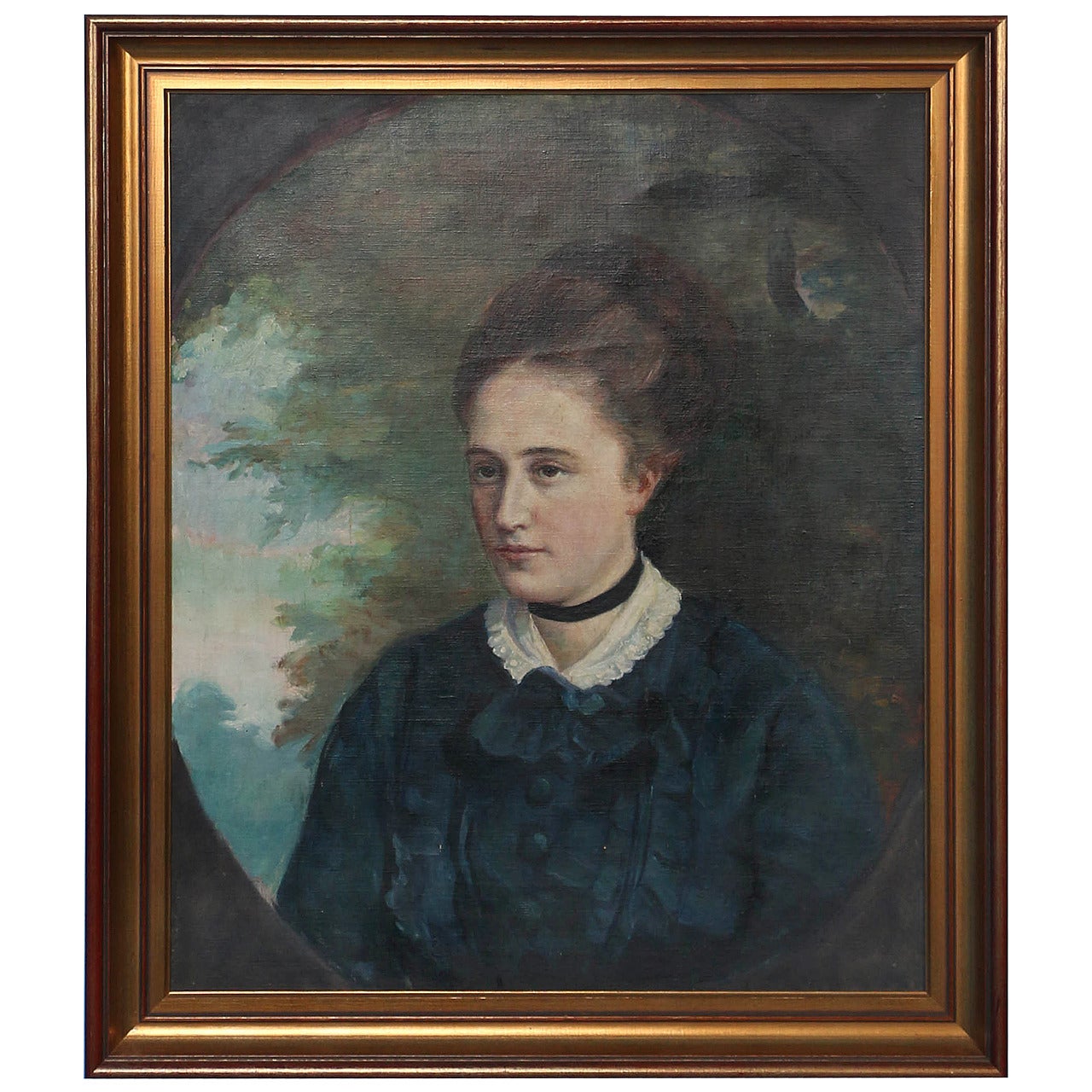 Original Oil on Canvas, Portrait of Young Woman, circa 1900s