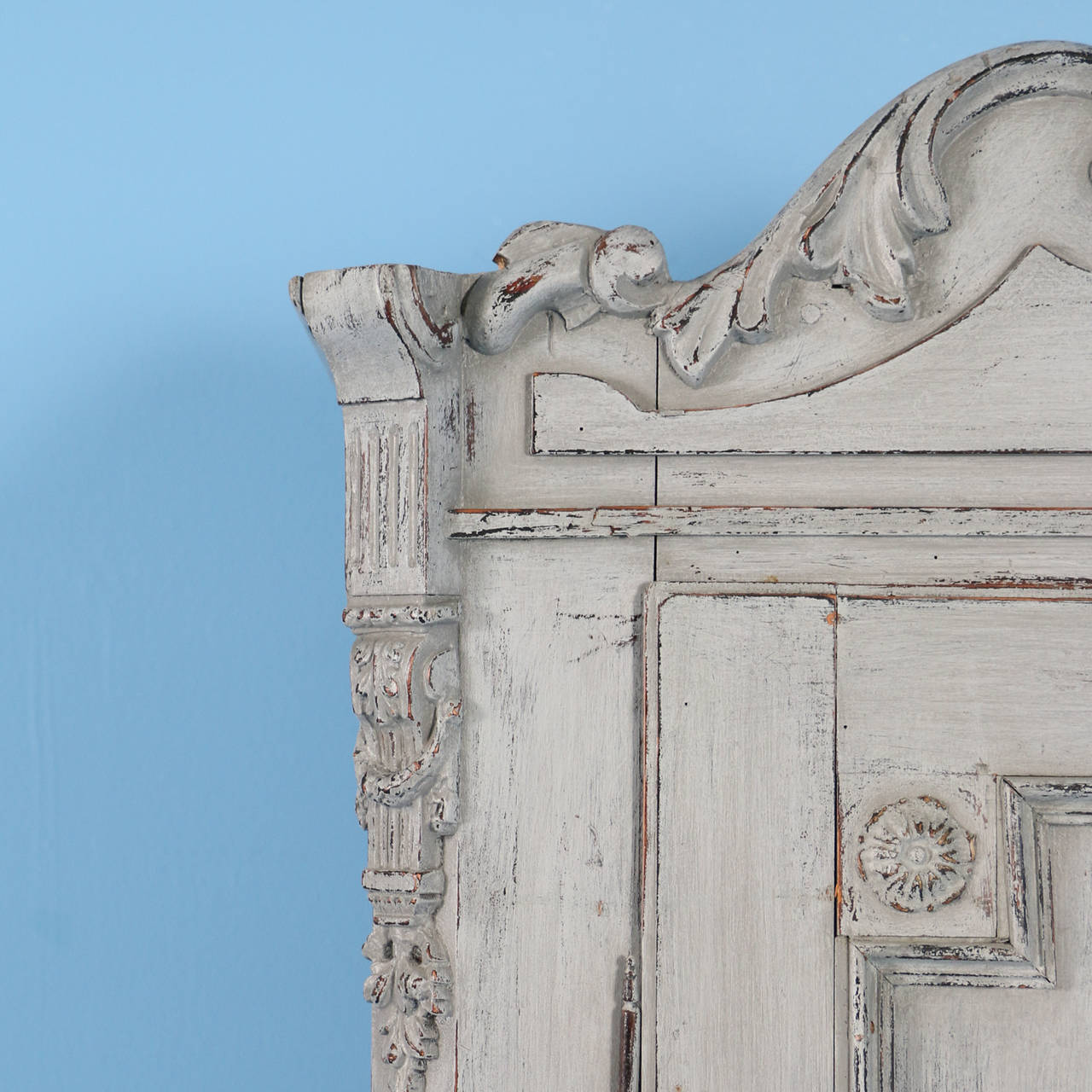 19th Century Antique Painted Swedish Armoire with Carved Detail, circa 1850-70