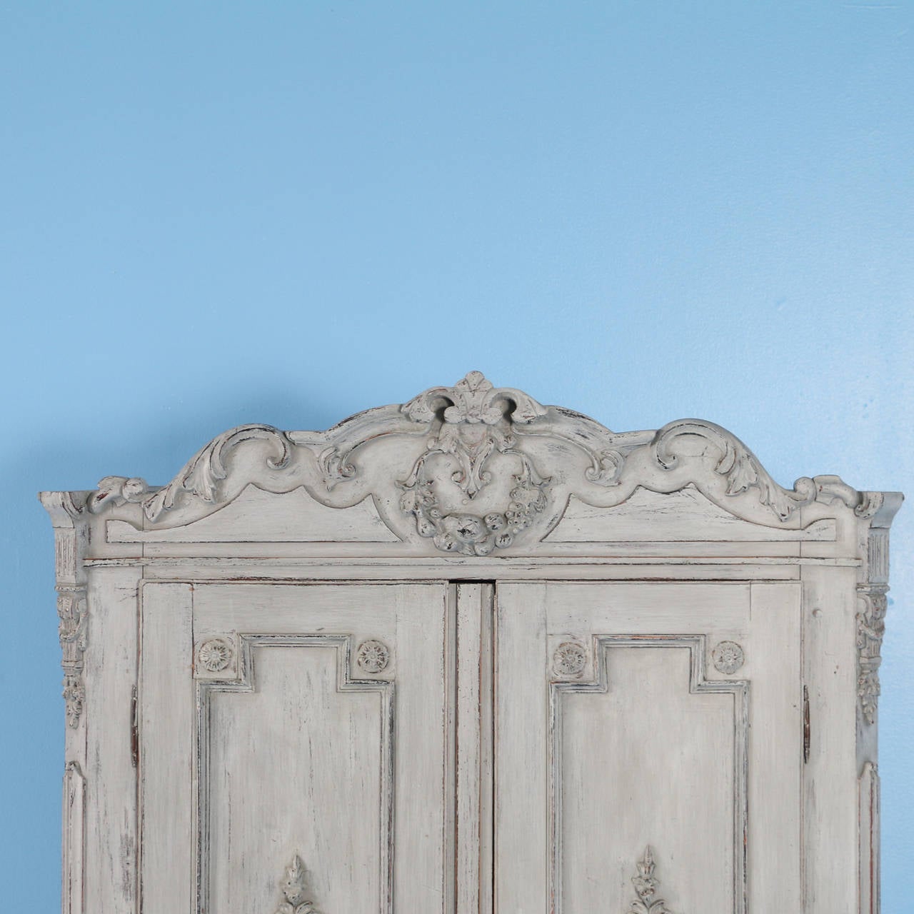 Antique Painted Swedish Armoire with Carved Detail, circa 1850-70 3
