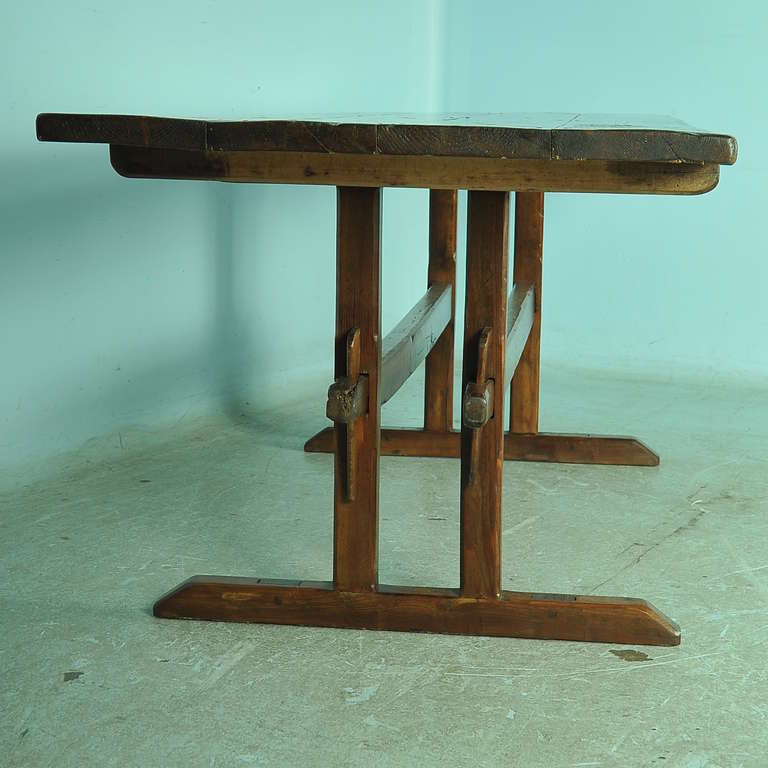 19th Century Antique Pine Trestle Farmhouse Table