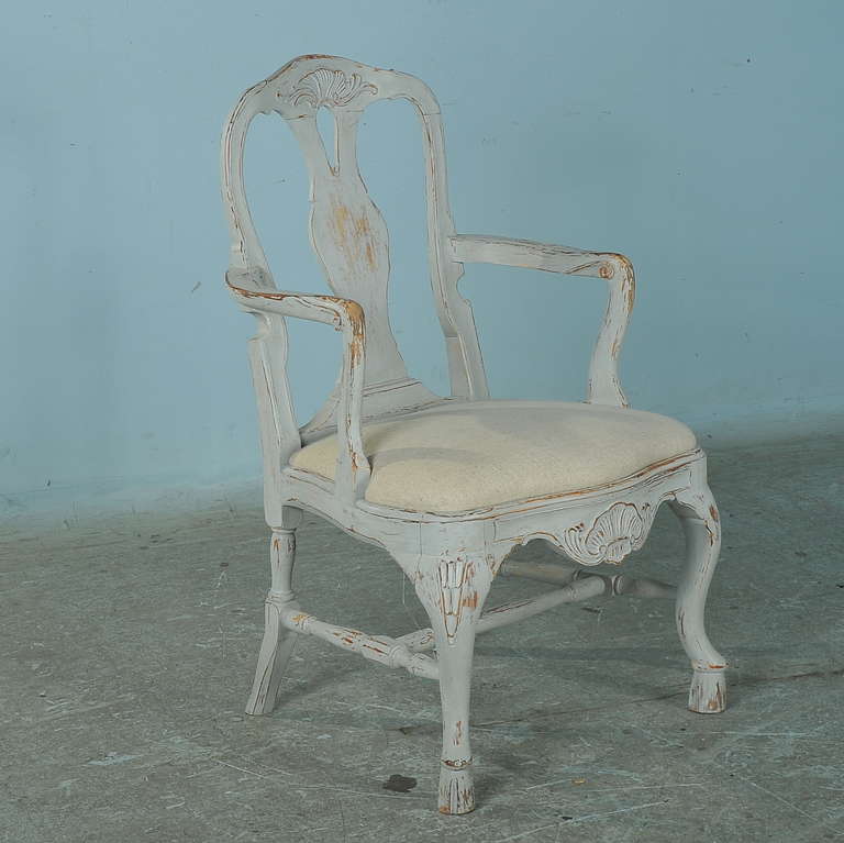 Gustavian Antique Swedish White Armchairs, circa 1900