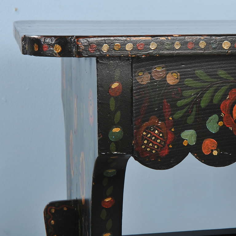 Wood Antique Highly Painted Black Table