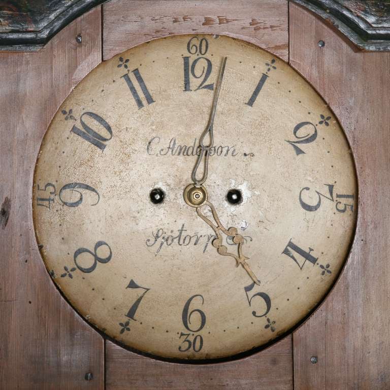 Antique Original Painted Swedish Grandfather Clock ca. 1800s 1