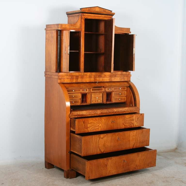 Danish Antique Biedermeier Elmwood Secretary With Hidden Compartments, circa 1840