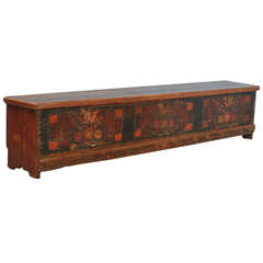 Antique Original Painted Extra Long Trunk or Bench, Romania dated 1893
