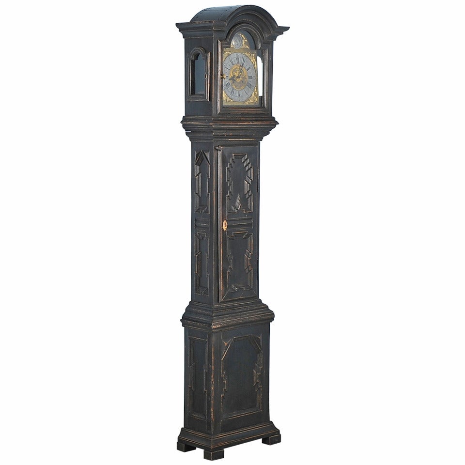 Antique Black Grandfather Clock, Denmark, circa 1820-1840