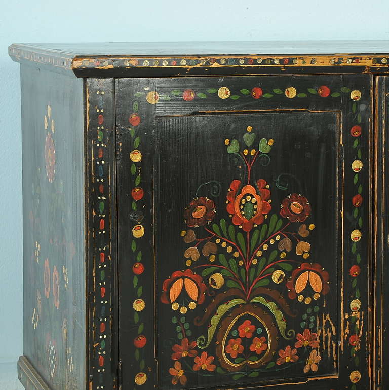Hungarian Antique Highly Painted Original Black Cabinet/Sideboard, Hungary circa 1900's
