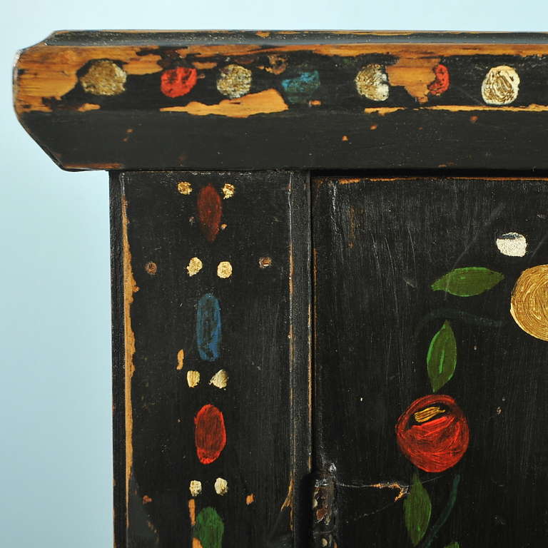 Antique Highly Painted Original Black Cabinet/Sideboard, Hungary circa 1900's 3