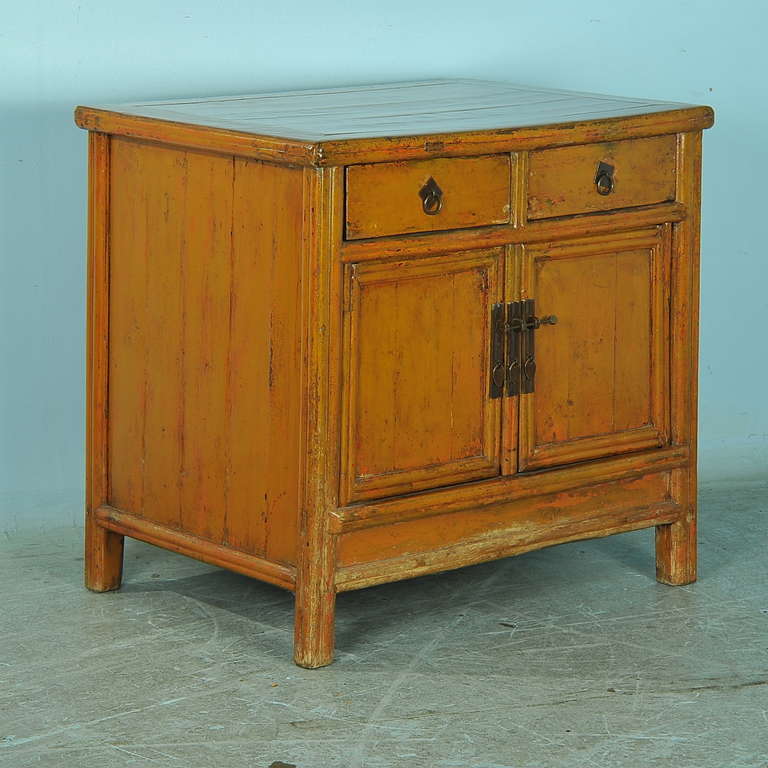 Antique Chinese Lacquered Yellow Orange Sideboard, circa 1820