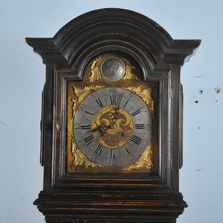 Danish Antique Black Grandfather Clock, Denmark, circa 1820-1840
