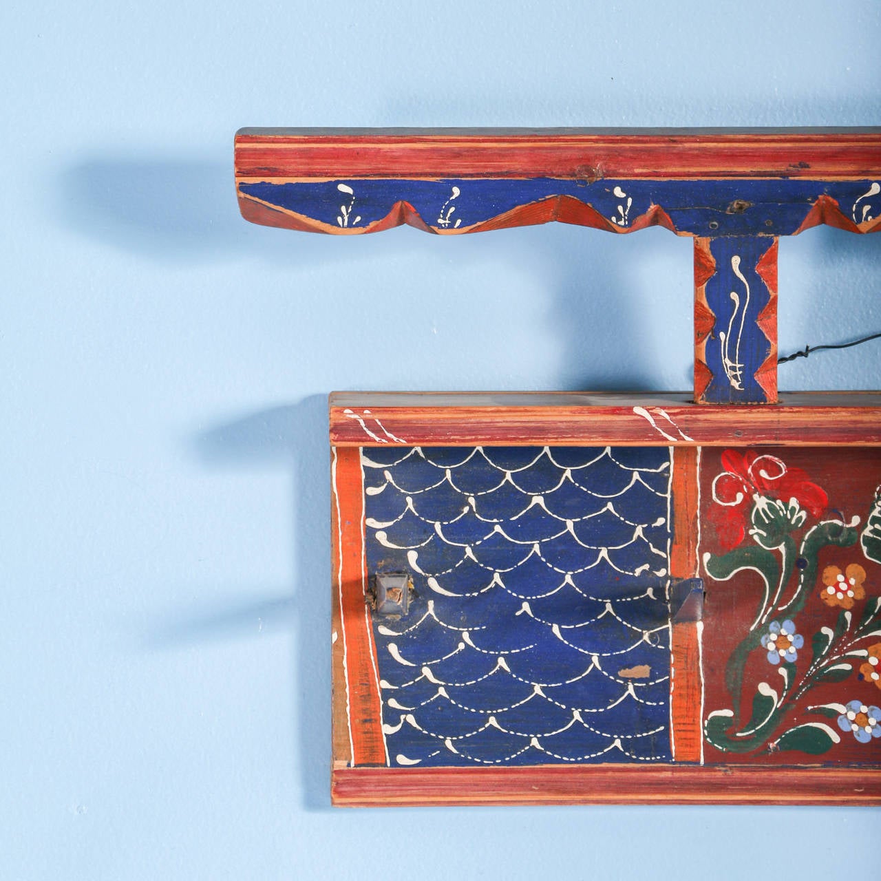 Original Blue and Red Painted Romanian Rack, circa 1880 2