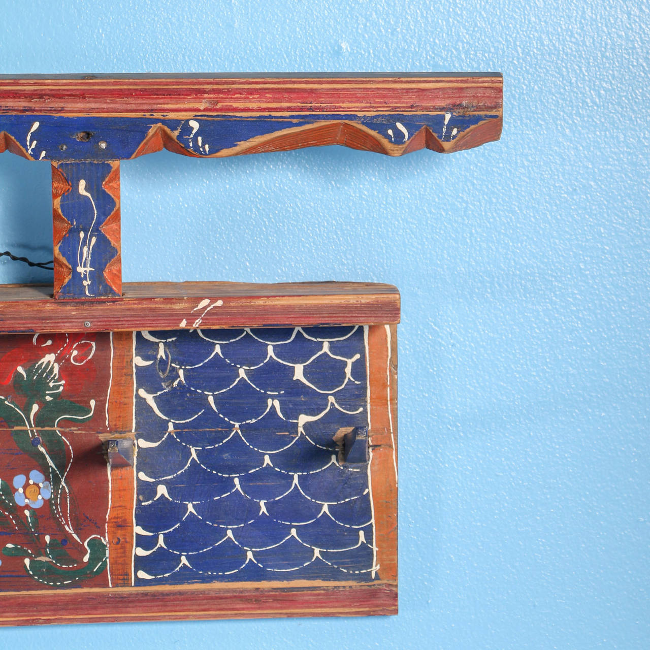 Original Blue and Red Painted Romanian Rack, circa 1880 1
