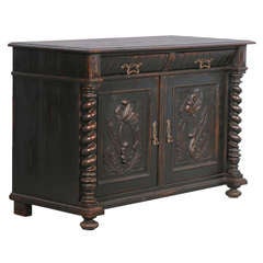 Antique Danish Carved Sideboard Circa 1870, Black Painted Finish