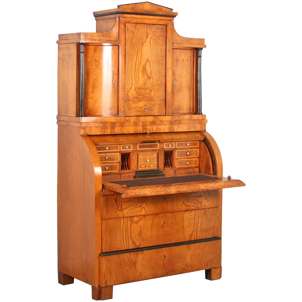 Antique Biedermeier Elmwood Secretary With Hidden Compartments, circa 1840