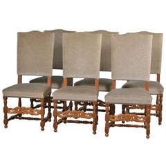 Set of 6 Antique Danish Baroque High Back Dining Room Side Chairs